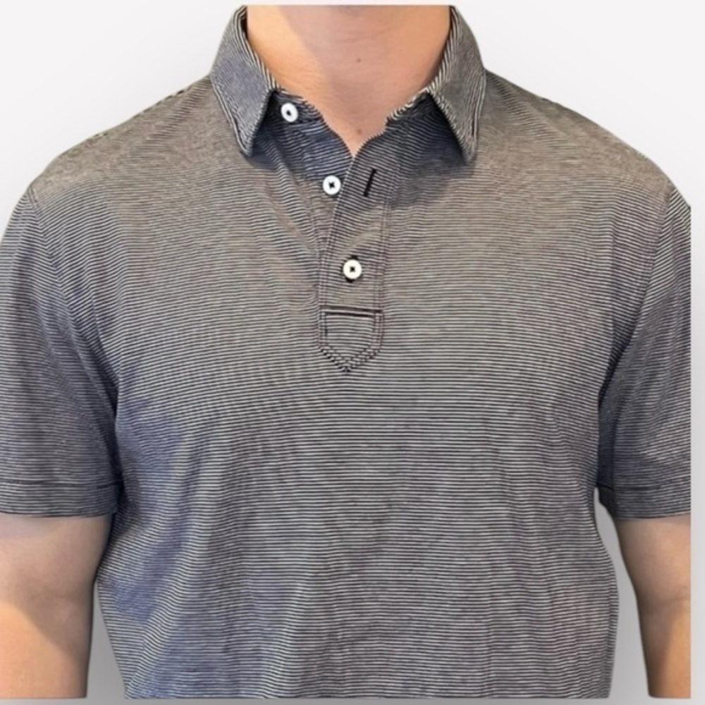 🍻🛒🐠Claiborne by John Bartlett polo shirt striped blue gray 100% cotton M BUDGET